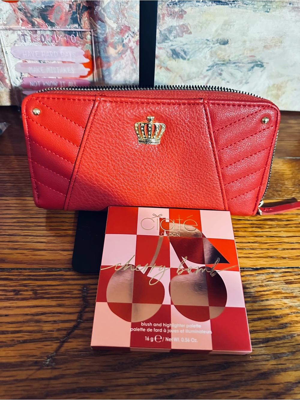 Juicy Couture Red Zip-Around Wallet with Gold Crown Accent& Ciate London cherry